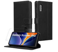 kwmobile Funda Billetera Compatible con Samsung Galaxy Xcover Pro - Funda con Tapa Tarjetero con Protección RFID y Protector de Pantalla de Vidrio Templado - Negro