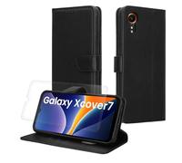 kwmobile Funda Billetera Compatible con Samsung Galaxy Xcover7 - Funda con Tapa Tarjetero con Protección RFID y Protector de Pantalla de Vidrio Templado - Negro