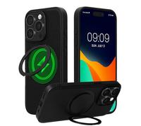 kwmobile Funda Compatible con Apple iPhone 15 Pro MAX - Funda Premium de Cuero PU con Textura de Fibra de Carbono - con Soporte 360° - Compatible con MagSafe