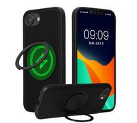 kwmobile Funda Compatible con Apple iPhone 17e / iPhone 16e - Funda Premium de Cuero PU con Textura de Fibra de Carbono - con Soporte 360° - Compatible con MagSafe