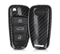 kwmobile Funda Compatible con Audi Llave de Coche Plegable de 3 Botones - Carcasa Dura para Llave de Coche Mando de Auto - de Carbono Negro