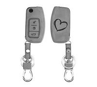 kwmobile Funda Compatible con Ford Llave de Coche Plegable de 3 Botones - Case de Piel de Nobuck sintética para Mando de Coche - Dibujo de corazón Gris