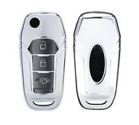 kwmobile Funda Compatible con Ford Llave de Coche Plegable de 3 Botones MyKey - Carcasa Suave de TPU - Cover de Mando y Control de Auto en Plateado Brillante