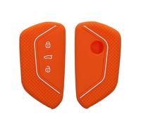kwmobile Funda Compatible con VW Golf 8 Llave de Coche de 3 Botones - Carcasa Protectora de Silicona para Llave de Coche - Case en Naranja / Blanco