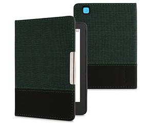 kwmobile Funda de e-Book Compatible con Kobo Aura Edition 2 -Case de Cuero sintético Verde Oscuro/Negro