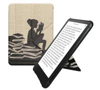 kwmobile Funda para Amazon Kindle Paperwhite (2024)/Colorsoft - Funda Plegable para Lector electrónico en Negro/Beige - Chica lectora