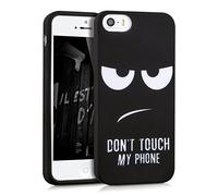 kwmobile Funda para Apple iPhone SE / 5 / 5S - Case para móvil en TPU silicona - Cover trasero Diseño Don't touch my phone en blanco negro