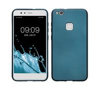 kwmobile Funda para Huawei P10 Lite Carcasa - Case TPU y Silicona Ultrafino - Antigolpes con Bordes elevados - Apto Carga inalámbrica - Azul metálico