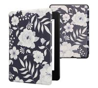 kwmobile Funda para Kindle Paperwhite 11ª Generación - Funda con Tapa y Cierre Magnético de Cuero Sintético para E-Book - Flores Azules