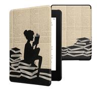 kwmobile Funda para Kindle Paperwhite 11ª Generación - Funda con Tapa y Cierre Magnético de Cuero Sintético para E-Book - Chica lectora