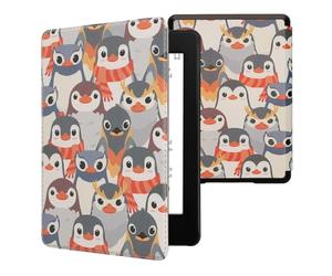 kwmobile Funda para Kindle Paperwhite 11ª Generación - Funda con Tapa y Cierre Magnético de Cuero Sintético para E-Book - Pingüinos