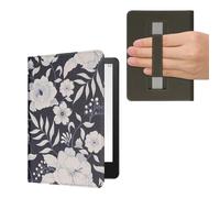 kwmobile Funda para Kindle Paperwhite 11ª Generación - Funda para E-Book con Solapa y Correa de Mano de Piel Sintética - Flores Azules