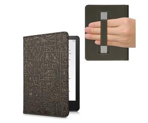 kwmobile Funda para Kindle Paperwhite 11ª Generación - Funda para E-Book con Solapa y Correa de Mano de Piel Sintética - Jeroglíficos egipcios