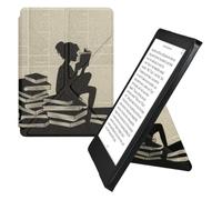 kwmobile Funda para Kobo Aura Edition 2 - Funda Plegable para Lector electrónico en Negro/Beige - Chica lectora
