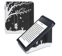 kwmobile Funda para Kobo Libra 2 - Funda Plegable para Lector electrónico en Blanco/Negro - Niña columpiándose