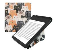 kwmobile Funda para Kobo Libra Colour - Funda Plegable para Lector electrónico en Naranja/Negro/Blanco - Gatitos