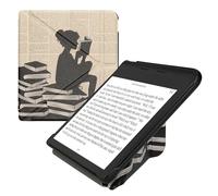 kwmobile Funda para Kobo Libra Colour - Funda Plegable para Lector electrónico en Negro/Beige - Chica lectora