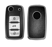 kwmobile Funda para Mando de Coche Compatible con VW Skoda Seat - Carcasa de TPU Tipo Cuero con Botones para Coche - Plata / Negro