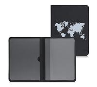 kwmobile Funda para permiso de circulación coche de cuero sintético - 10.5 x 14.8 CM - mapa del mundo blanco/negro
