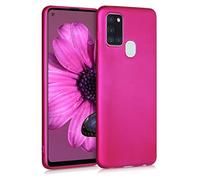 kwmobile Funda para Samsung Galaxy A21s Carcasa - Case TPU y Silicona Ultrafino - Antigolpes con Bordes elevados - Apto Carga inalámbrica - Fucsia Metalizado