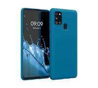 kwmobile Funda para Samsung Galaxy A21s Carcasa - Ultrafina de TPU y Silicona con Bordes elevados anticaídas - Azul océano