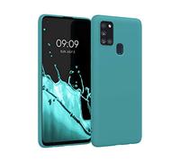 kwmobile Funda para Samsung Galaxy A21s Carcasa - Ultrafina de TPU y Silicona con Bordes elevados anticaídas - petróleo Mate