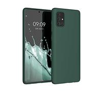 kwmobile Funda para Samsung Galaxy A71 Carcasa - Ultrafina de TPU y Silicona con Bordes elevados anticaídas - Verde Musgo
