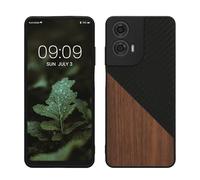 kwmobile Funda rígida Compatible con Motorola Moto G24 / E14 / G04 / G04s - Carcasa de Madera y Fibra de Carbono - en marrón Oscuro/Negro