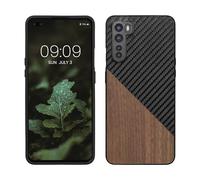 kwmobile Funda rígida Compatible con OnePlus Nord - Carcasa de Madera y Fibra de Carbono - en marrón Oscuro/Negro