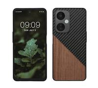 kwmobile Funda rígida Compatible con OnePlus Nord CE 3 Lite 5G / Nord N30 5G - Carcasa de Madera y Fibra de Carbono - en marrón Oscuro/Negro
