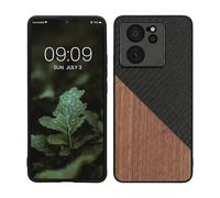 kwmobile Funda rígida Compatible con Xiaomi 13T / 13T Pro - Carcasa de Madera y Fibra de Carbono - en marrón Oscuro/Negro