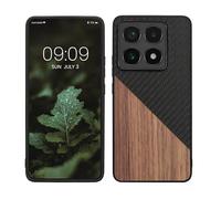 kwmobile Funda rígida Compatible con Xiaomi 14T Pro - Carcasa de Madera y Fibra de Carbono - en marrón Oscuro/Negro