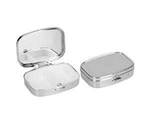 kwmobile Pastillero metálico 2en1 - Set de 2x estuche duro de acero inoxidable con 2 compartimentos para medicinas - plata