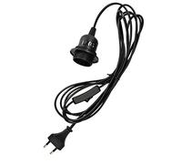 kwmobile Portalámparas E27 con arandela roscada y cable electrónico con interruptor - Lámpara portalámpara y cable 3.5M en negro