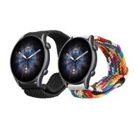 kwmobile Pulsera compatible con Huami Amazfit GTR 3 / GTR 3 Pro correa - 2x Correas de nailon trenzado - Tamaño ajustable - negro/multicolor