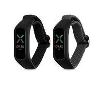 kwmobile Pulsera compatible con Oppo Band Sport correa - 2x Correas de nailon trenzado - Tamaño ajustable - negro/gris