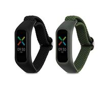 kwmobile Pulsera compatible con Oppo Band Sport correa - 2x Correas de nailon trenzado - Tamaño ajustable - negro/verde