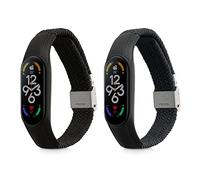 kwmobile Pulsera Compatible con Xiaomi Mi Band 7 Correa - 2X Correas de Nailon Trenzado - Tamaño Ajustable - Negro/Gris