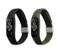 kwmobile Pulsera compatible con Xiaomi Mi Band 7 correa - 2x Correas de nailon trenzado - Tamaño ajustable - negro/verde