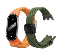 kwmobile Pulsera compatible con Xiaomi Mi Band 8 correa - 2x Correas de Nailon Trenzado con Cierre de Imán - Tamaño ajustable - verde oscuro/naranja