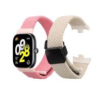 kwmobile Pulsera compatible con Xiaomi Redmi Watch 4 / Band 8 Pro/Band 9 Pro correa - 2x Correas de Nailon Trenzado con Cierre de Imán - Tamaño ajustable - rosa palo/beige