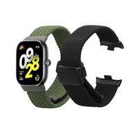 kwmobile Pulsera compatible con Xiaomi Smart Band 8 Pro/Band 9 Pro/Redmi Watch 5 / Redmi Watch 4 correa - 2x Correas de Nailon Trenzado con Cierre de Imán - Tamaño ajustable - negro/verde oscuro