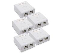 kwmobile Roseta RJ45 para Pared - 2 Puertos Ethernet CAT6A - Caja de Red para instalación en Superficie - Conector blindado para Internet en Blanco