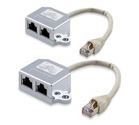 kwmobile Set 2en1 Cable Divisor de Red - Adaptador Doppler de conexión ISDN - Cable de Red y Adaptador T - RJ45 Macho a 2X Puerto RJ 45 Hembra ISDN