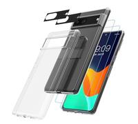 kwmobile Set 5en1 antigolpes Compatible con Google Pixel 8 Funda - Kit 1x Funda Transparente 2X Protector de Pantalla de Vidrio Templado y 2X Protector Camara