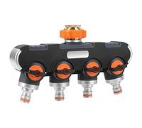 KWODE Distribuidor de 4 vías, distribuidor de agua de 3/4 pulgadas y 1/2 pulgadas, con adaptador para riego de jardín, lavado, mascotas, flujo de agua regulable y bloqueable.