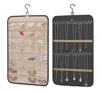 KWQBHW Organizador de joyas colgante de doble cara, soporte para aretes de pared con 32 bolsillos y 26 ganchos, soporte para collar de armario para aretes, pulsera, cadena de anillos, 58 cm