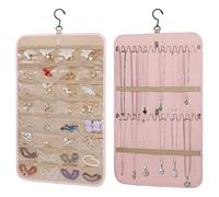 KWQBHW Organizador de joyas colgante de doble cara, soporte para aretes de pared con 32 bolsillos y 26 ganchos, soporte para collar de armario para aretes, pulsera, cadena de anillos, 58 cm
