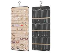 KWQBHW Organizador de joyas colgante de doble cara, soporte para aretes de pared con 42 bolsillos y 39 ganchos, soporte para collar de armario para aretes, pulsera, cadena de anillos, 83 cm