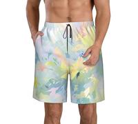 KWQDOZF Bañador para Hombre, Pantalones Cortos de Playa con Estampado Floral de Hojas, Pantalones Cortos para Hombre con Pintura al óleo, Traje de baño de Secado rápido